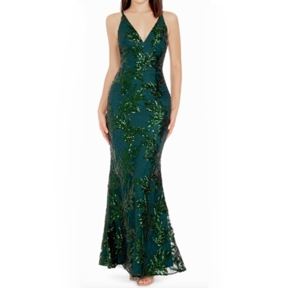 Dress the Population Teal & Green Sequin Embroidered Maxi Dress